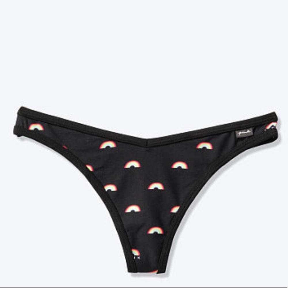 VS Pure Black Logo Rainbow Pride Print Thong
